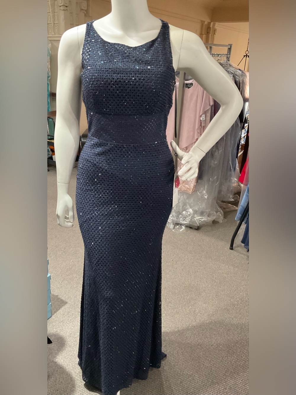 Size 14 Strapless Navy Sequin Evening Gown